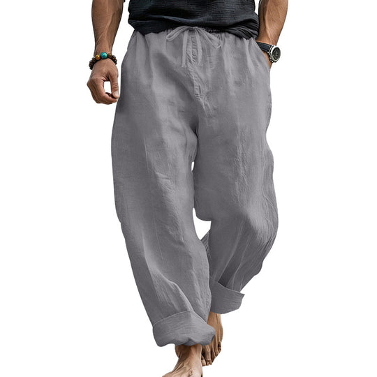 Herren Locker geschnittene Leinen-Loungehose mit Kordelzug, Umschlagsaum und Taschen Shop Nory