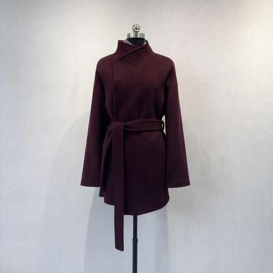 Damen Gemütlicher Gürtelstrickjacke Schalkragen Shop Nory