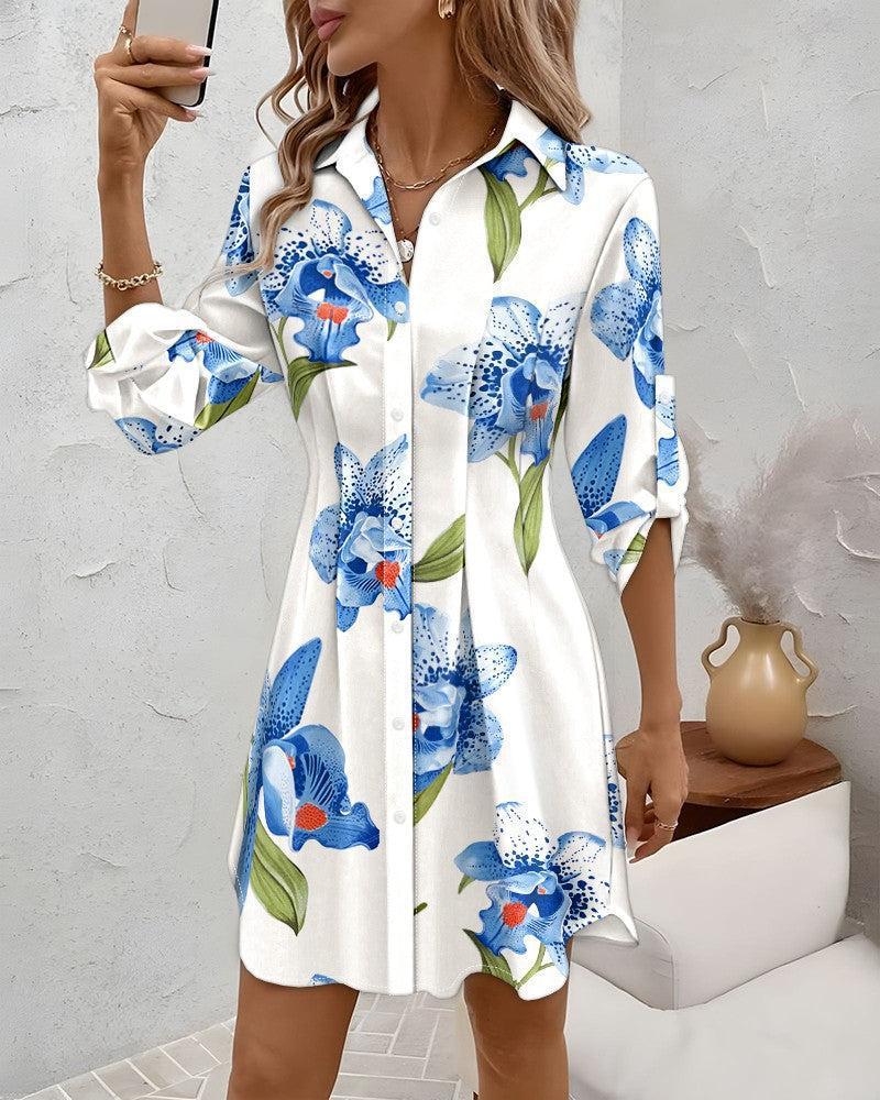 Damen Hemdblusenkleid mit floralen Akzenten und komfortablem Schnitt
