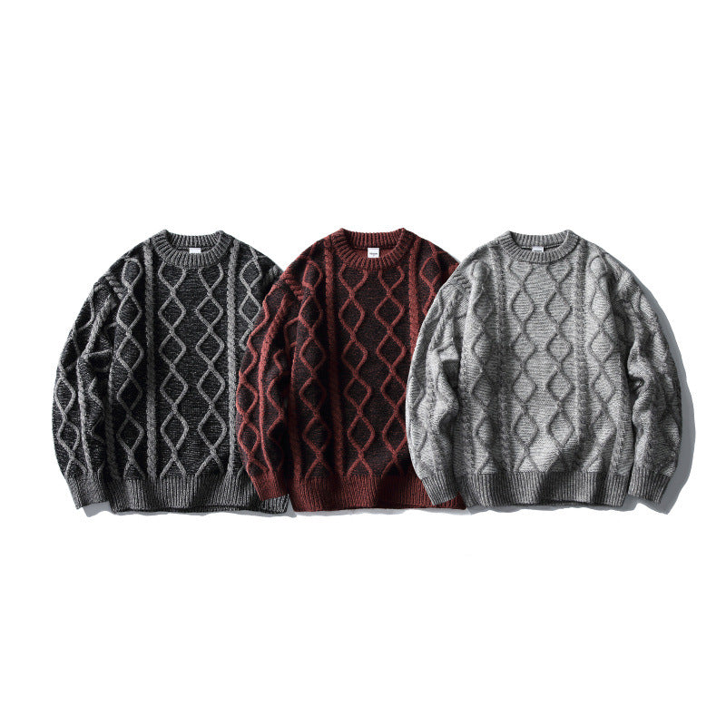 Unisex Oversize-Strickpullover mit Zopfmuster‑Jacquard, Rundhalsausschnitt und gerippten Bündchen Shop Nory