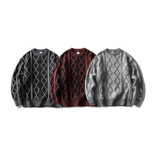Unisex Oversize-Strickpullover mit Zopfmuster‑Jacquard, Rundhalsausschnitt und gerippten Bündchen Shop Nory
