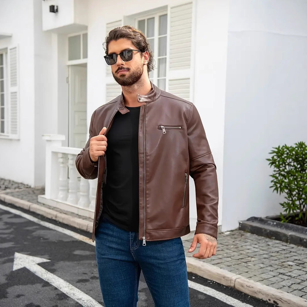 Herren moderne Kunstlederjacke mit Reißverschlüssen