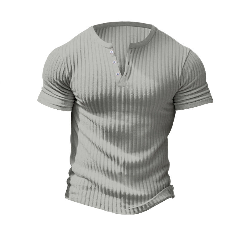 Herren nan eng anliegendes Kurzarm-Henleyshirt mit Rippenstruktur und kurzer Knopfleiste