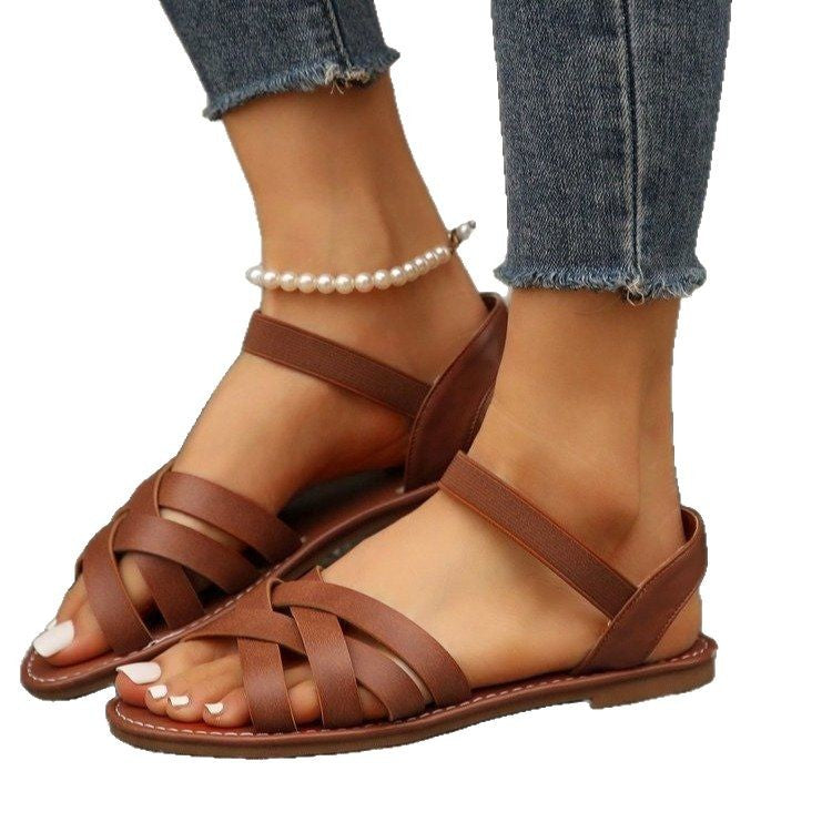 Damen Riemensandalen mit breiten, geflochtenen Riemen