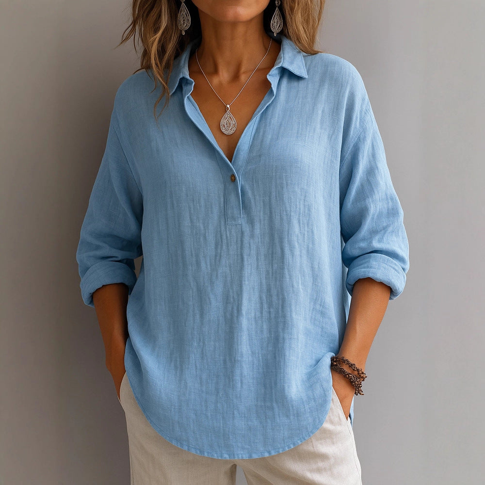 Damen lässige Bluse mit V-Ausschnitt und geknöpftem Kragen Shopnory