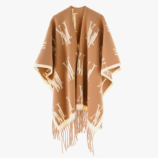 Damen Oversize-Monogramm-Capeponcho aus Wollmix mit Fransensaum Shop Nory