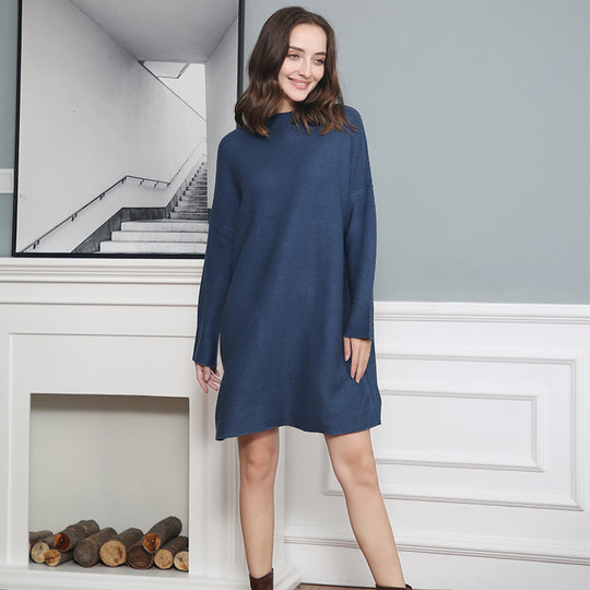 Damen Oversize Strick-Tunika mit kurzem Stehkragen und überschnittener Schulter Shop Nory