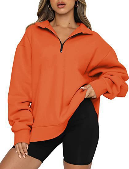 Damen nan oversized Sweatshirt mit halbem Reißverschluss, weichem Fleece-Innenfutter und Kängurutasche Shop Nory