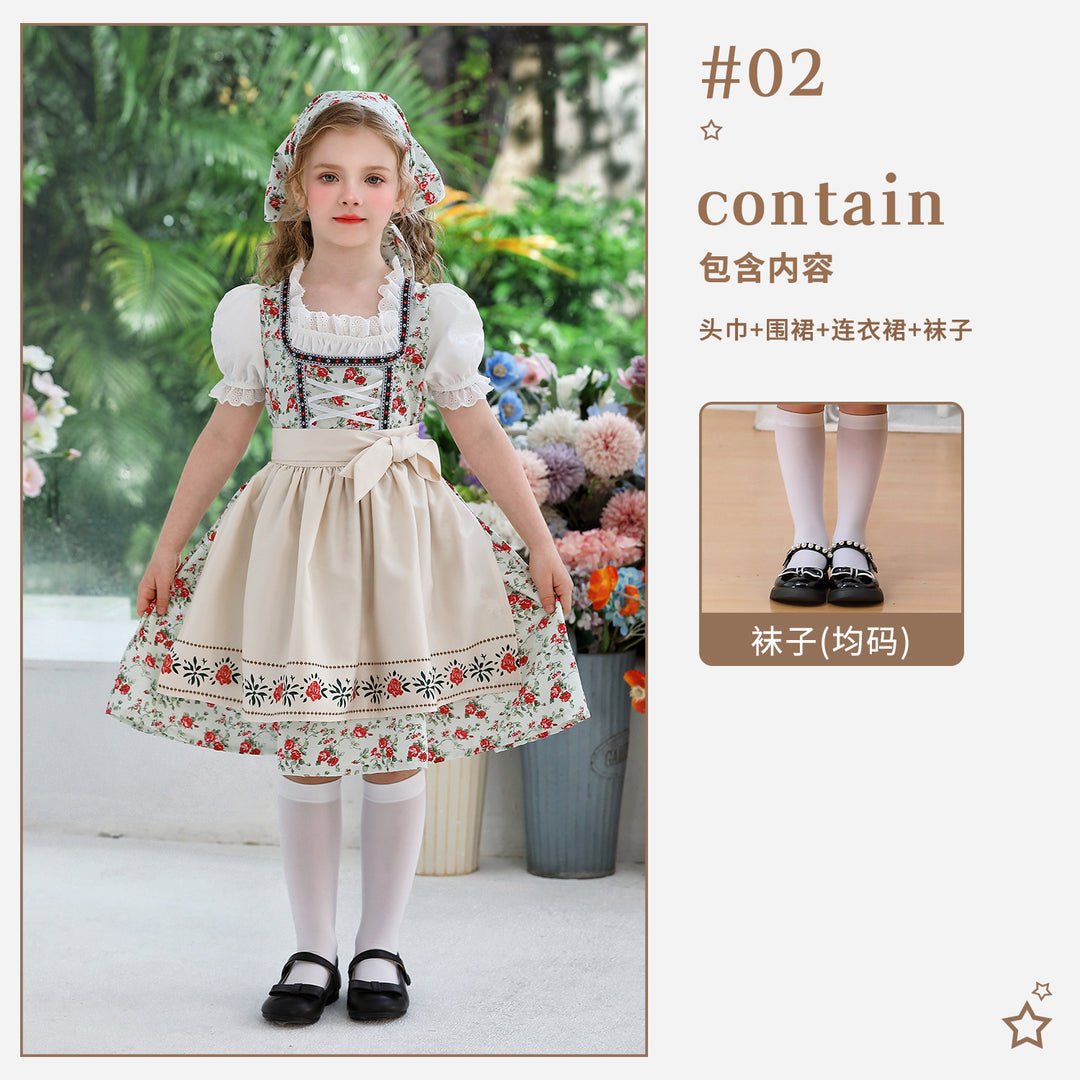 Damen nan traditionelles Dirndlkleid für Mädchen mit bestickter Schürze, Rüschenkragen und passendem Kopftuch Shop Nory