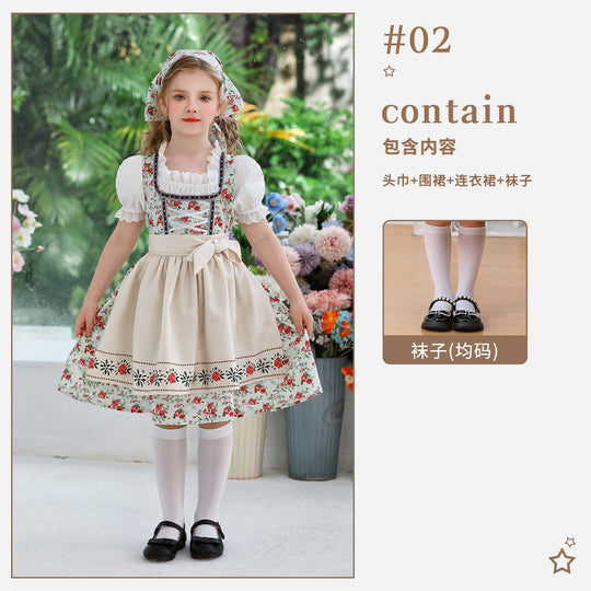 Damen nan traditionelles Dirndlkleid für Mädchen mit bestickter Schürze, Rüschenkragen und passendem Kopftuch Shop Nory
