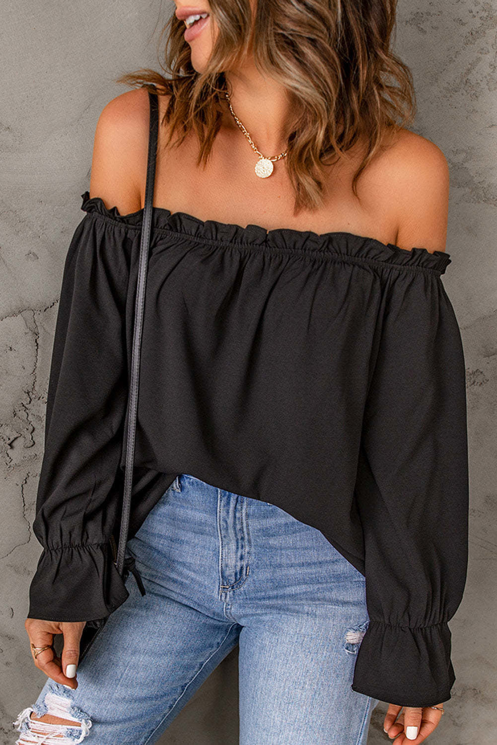 Damen Off-Shoulder Bluse mit Rüschendetails