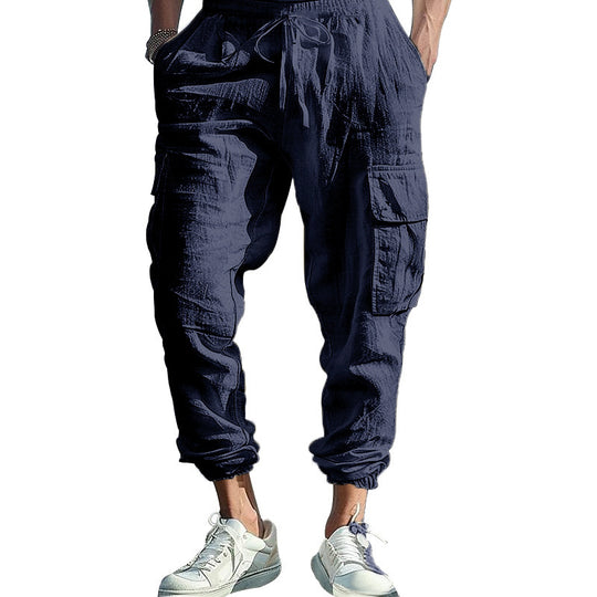 Herren nan lässige Cargohose im Joggerstil mit Crinkle-Leinenoptik Kordelbund und Mehrfachtaschen Shop Nory