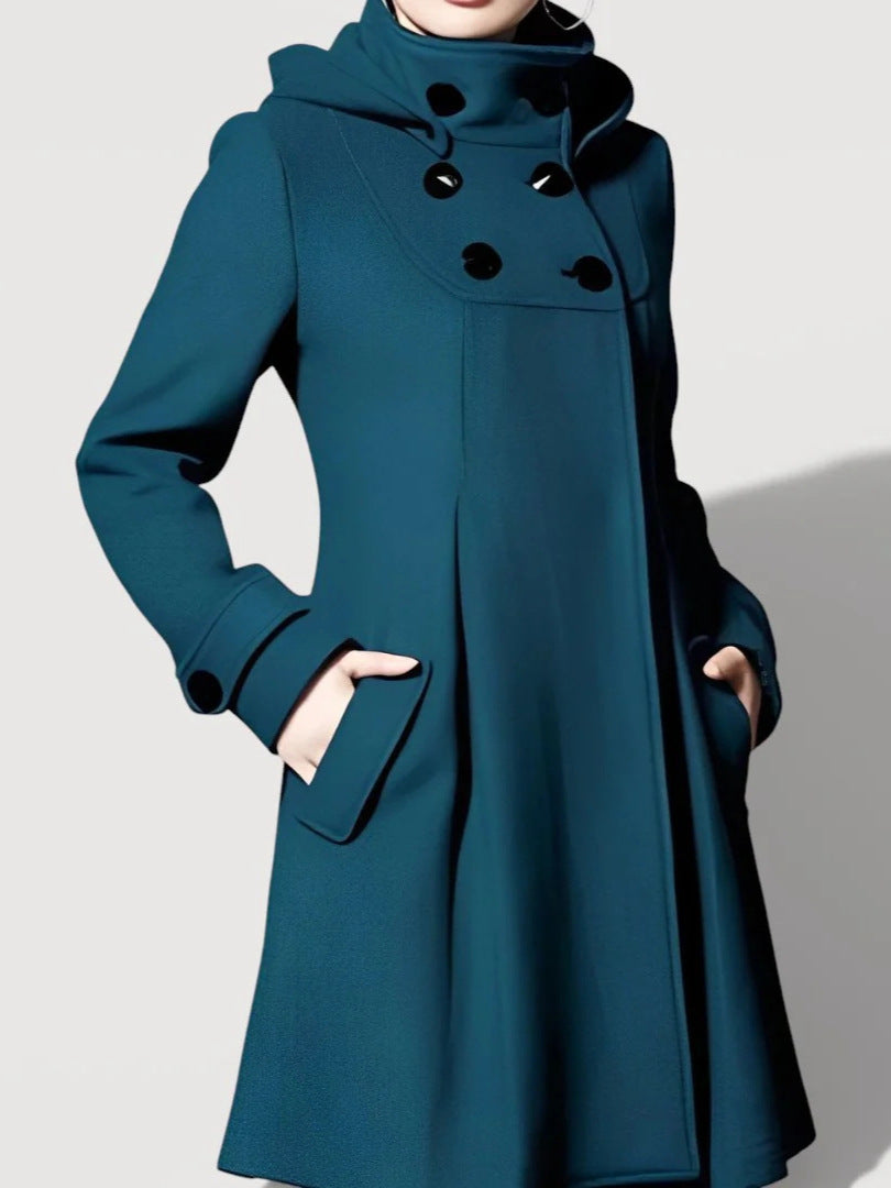 Damen Modische Übergangsjacke mit Kapuze und Knopfdetails