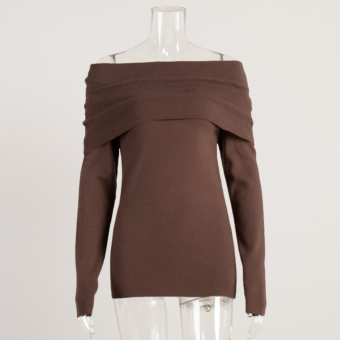 Damen schulterfreier Feinstrick-Pullover mit umlegbarem Carmenkragen Shop Nory