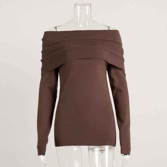 Damen schulterfreier Feinstrick-Pullover mit umlegbarem Carmenkragen Shop Nory