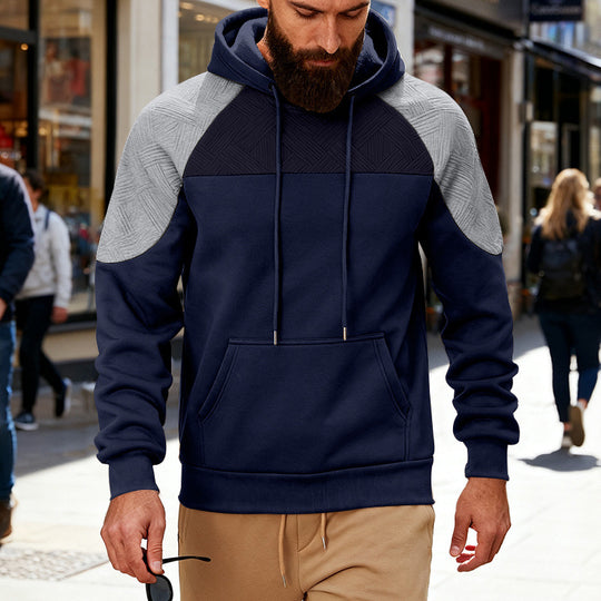 Herren Kapuzenpullover mit texturierter Schulterpasse, Kängurutasche und Raglanärmeln Shop Nory
