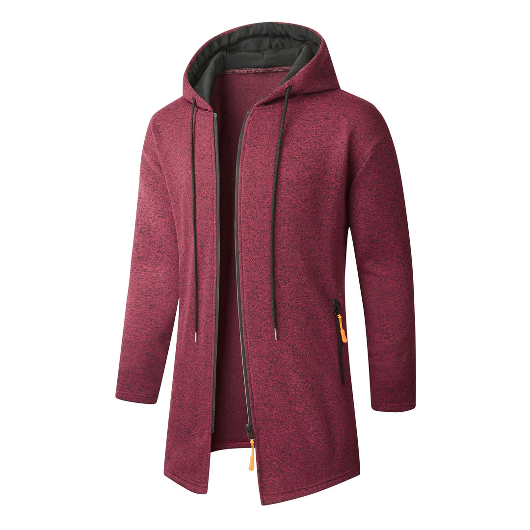 Herren Langer Strickmantel mit Kapuze, durchgehendem Reißverschluss & weichem Fleecefutter Shop Nory