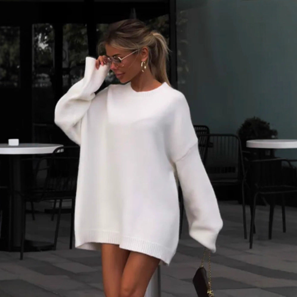 Damen Oversized Strickpullover mit weitem Schnitt und verlängertem Saum Shop Nory