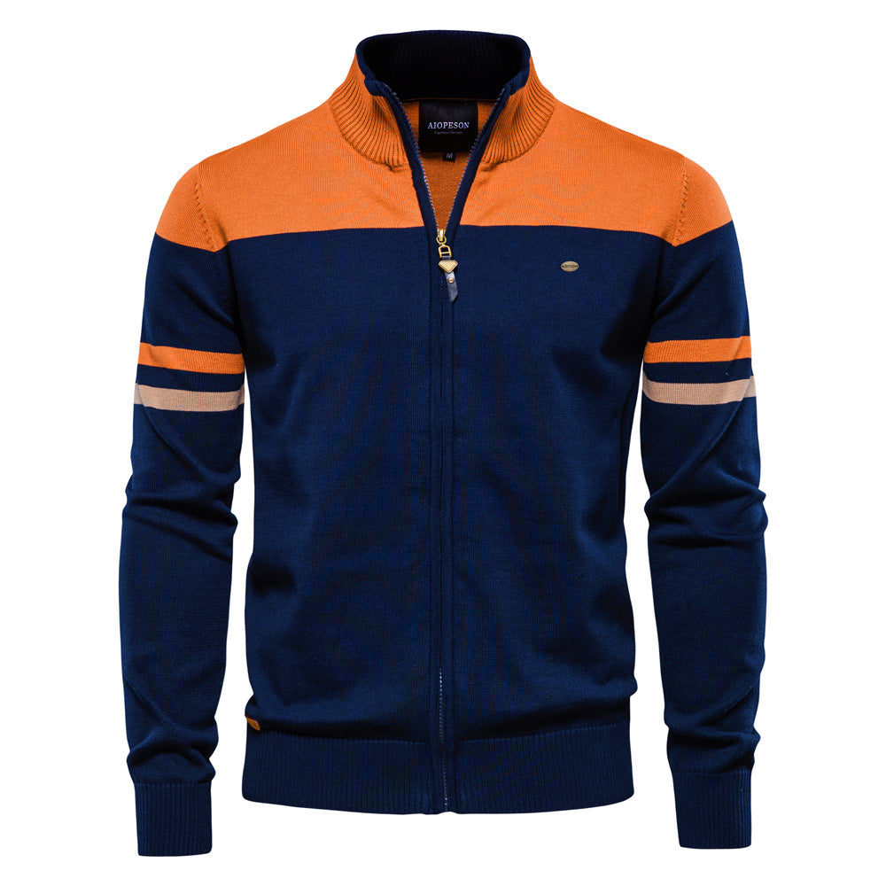 Herren sportliche Strickjacke mit hohem Kragen und Reißverschluss