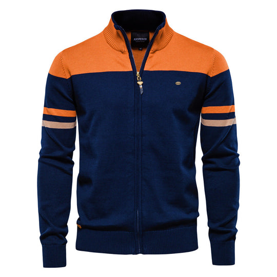 Herren sportliche Strickjacke mit hohem Kragen und Reißverschluss