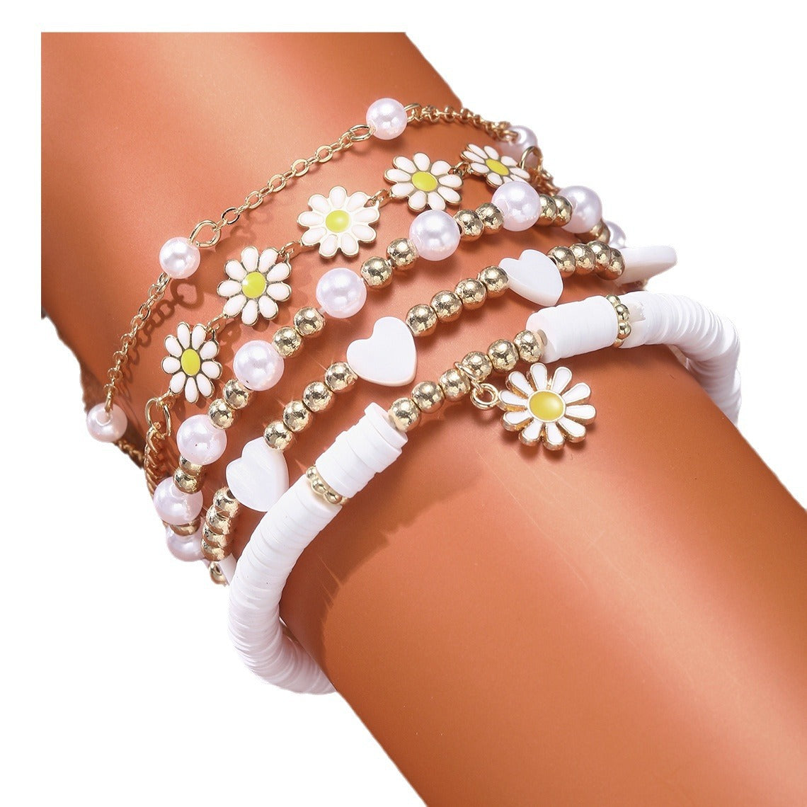 Damen Armband Set mit floralen und perlenden Akzenten Shop Nory