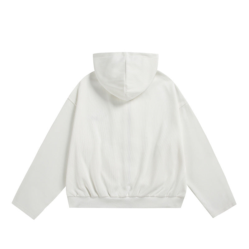 Unisex Oversize-Kapuzenjacke mit Zwei-Wege-Reißverschluss, geradem Saum und dezentem Logo-Emblem Shop Nory