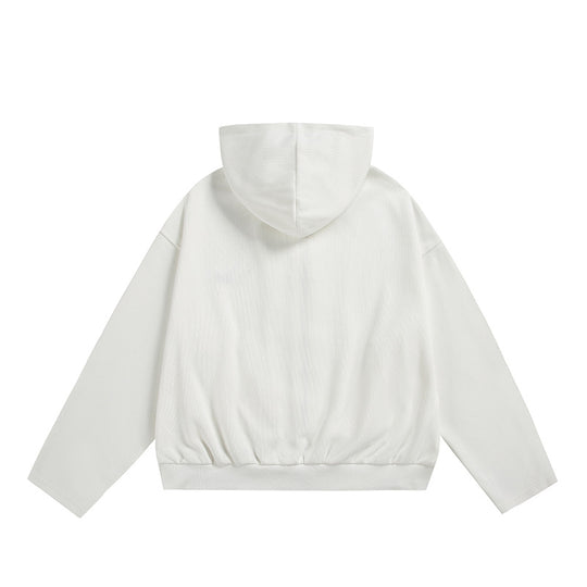 Unisex Oversize-Kapuzenjacke mit Zwei-Wege-Reißverschluss, geradem Saum und dezentem Logo-Emblem Shop Nory