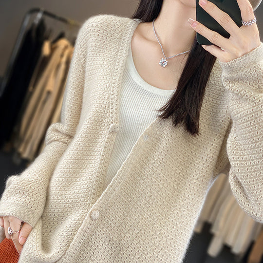 Damen Offener Ajour-Strickcardigan mit dezentem Flauschfinish und kastiger Oversize-Silhouette Shop Nory