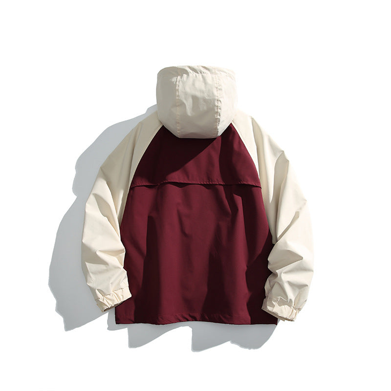 Unisex Leichte zweifarbige Wind‑ und Regenjacke mit Kapuze, wasserabweisender Shell und verstellbarem Saum Shop Nory