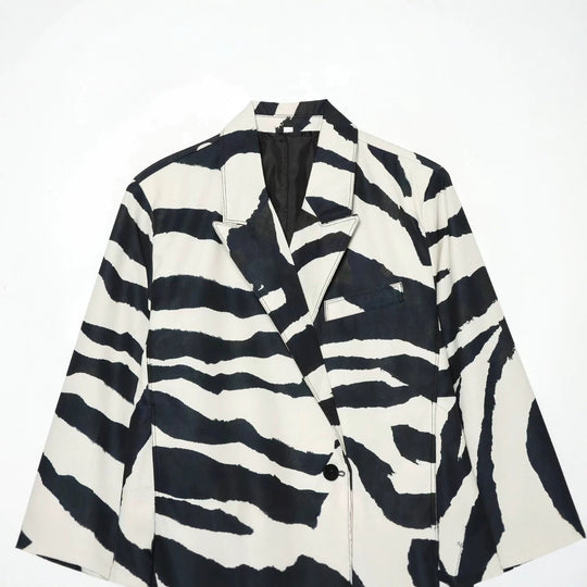 Damen Oversize-Blazer mit Zebra-Print, Ein-Knopf-Verschluss und aufgesetzten Pattentaschen Shop Nory