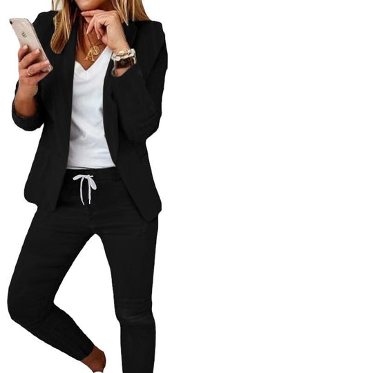 Damen nan Smart-Casual Blazer-Set mit offenem Longblazer und tapered Jogpant mit Kordelzug Shop Nory