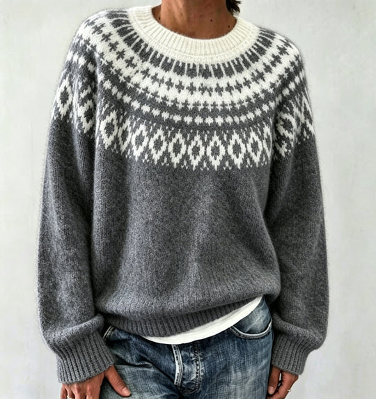 Damen Rundhalsausschnitt Norweger-Pullover mit Fair-Isle-Jacquard Shop Nory