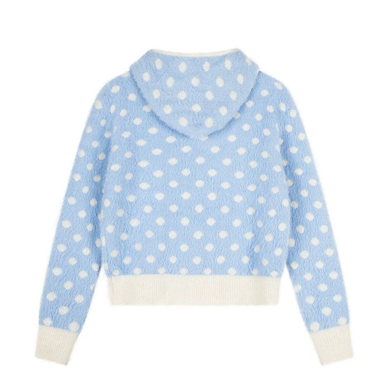 Damen Flauschige Kapuzen‑Zipjacke mit Polka‑Dot‑Jacquard und Eingrifftaschen Shop Nory