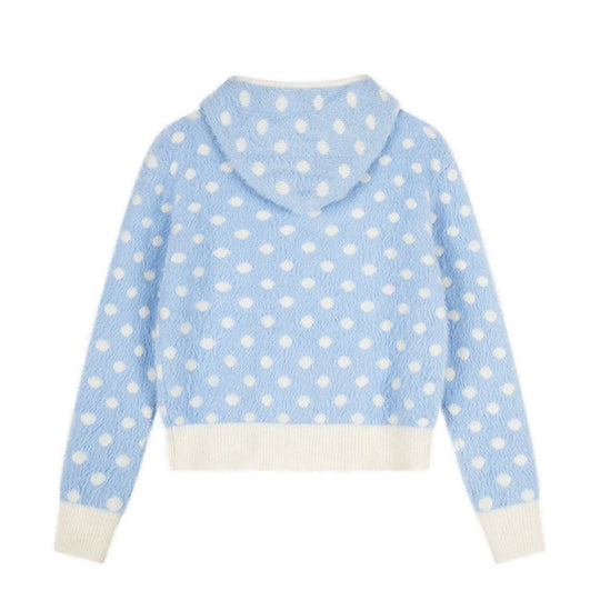 Damen Flauschige Kapuzen‑Zipjacke mit Polka‑Dot‑Jacquard und Eingrifftaschen Shop Nory