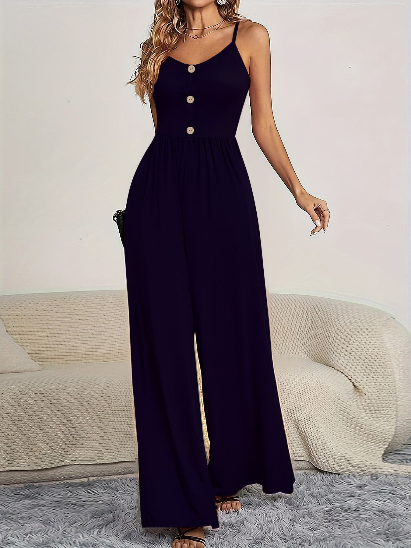 Damen Jumpsuit mit knöpfbarem Oberteil und weitem Bein