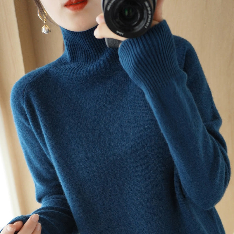Damen Luxus-Feinstrick-Rollkragenpullover mit Daumenlochbündchen und femininer Schulterpasse Shop Nory