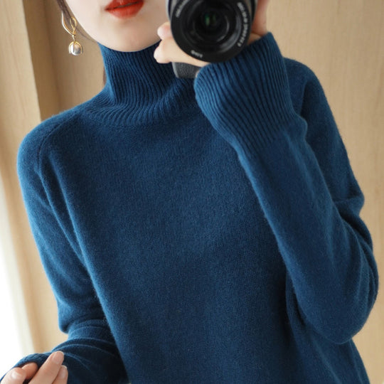Damen Luxus-Feinstrick-Rollkragenpullover mit Daumenlochbündchen und femininer Schulterpasse Shop Nory