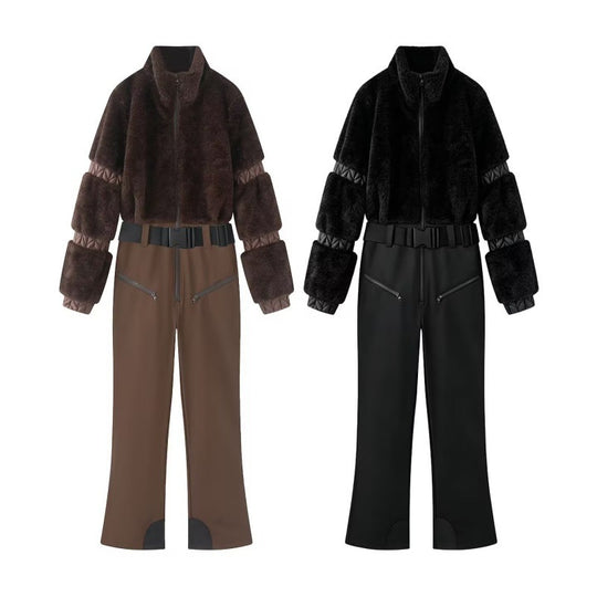 Damen Winterlicher Utility-Overall mit Teddyjacke, hohem Bund und Gurt Shop Nory