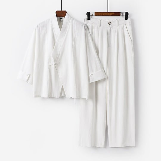 Herren Modernes Zen-Loungewear-Set aus Leichtem Material mit Kurz-Kimono und tailliert-zulaufender Bundhose Shop Nory
