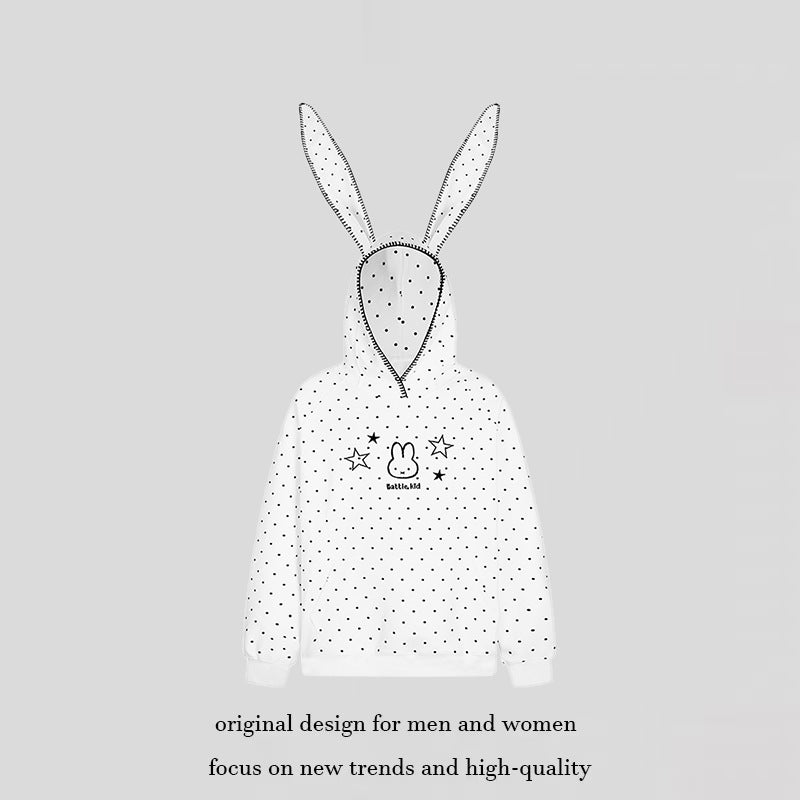 Damen Oversize-Kapuzenpullover mit Hasenohren, gepunktetem Allover und Kängurutasche Shop Nory