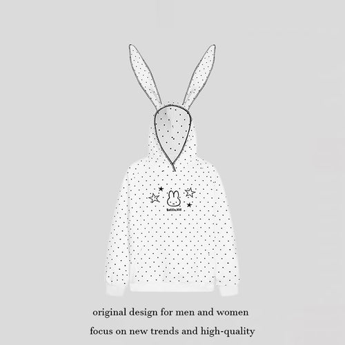 Damen Oversize-Kapuzenpullover mit Hasenohren, gepunktetem Allover und Kängurutasche Shop Nory