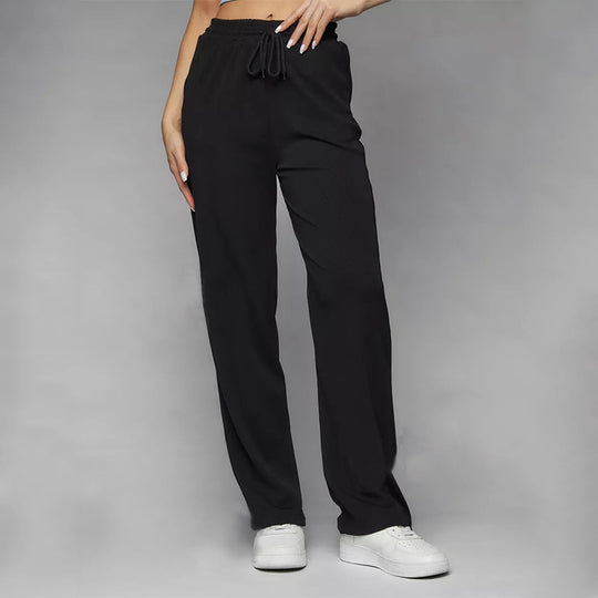 Damen weite hochgeschnittene Loungehose mit elastischem Bund und Kordelzug Shop Nory