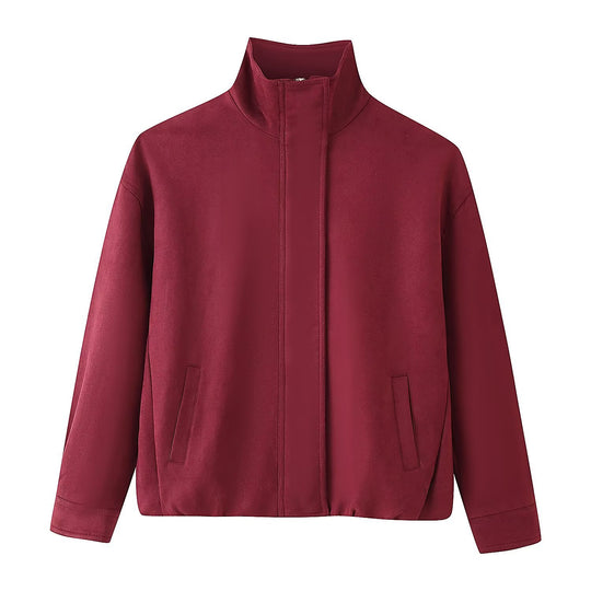 Damen Boxy-Kurzjacke mit hohem Stehkragen, verdeckter Frontblende und Leistentaschen Shop Nory