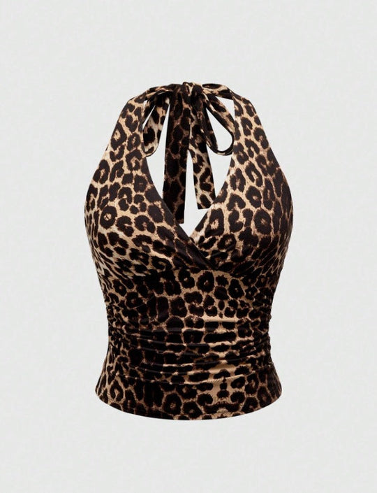 Damen Cut-Out Top mit Leo-Muster