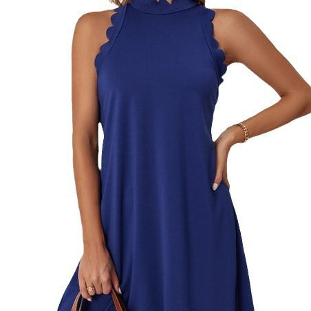 Damen ärmelloses Kleid mit Scalloped-Ausschnitt und fließendem Schnitt