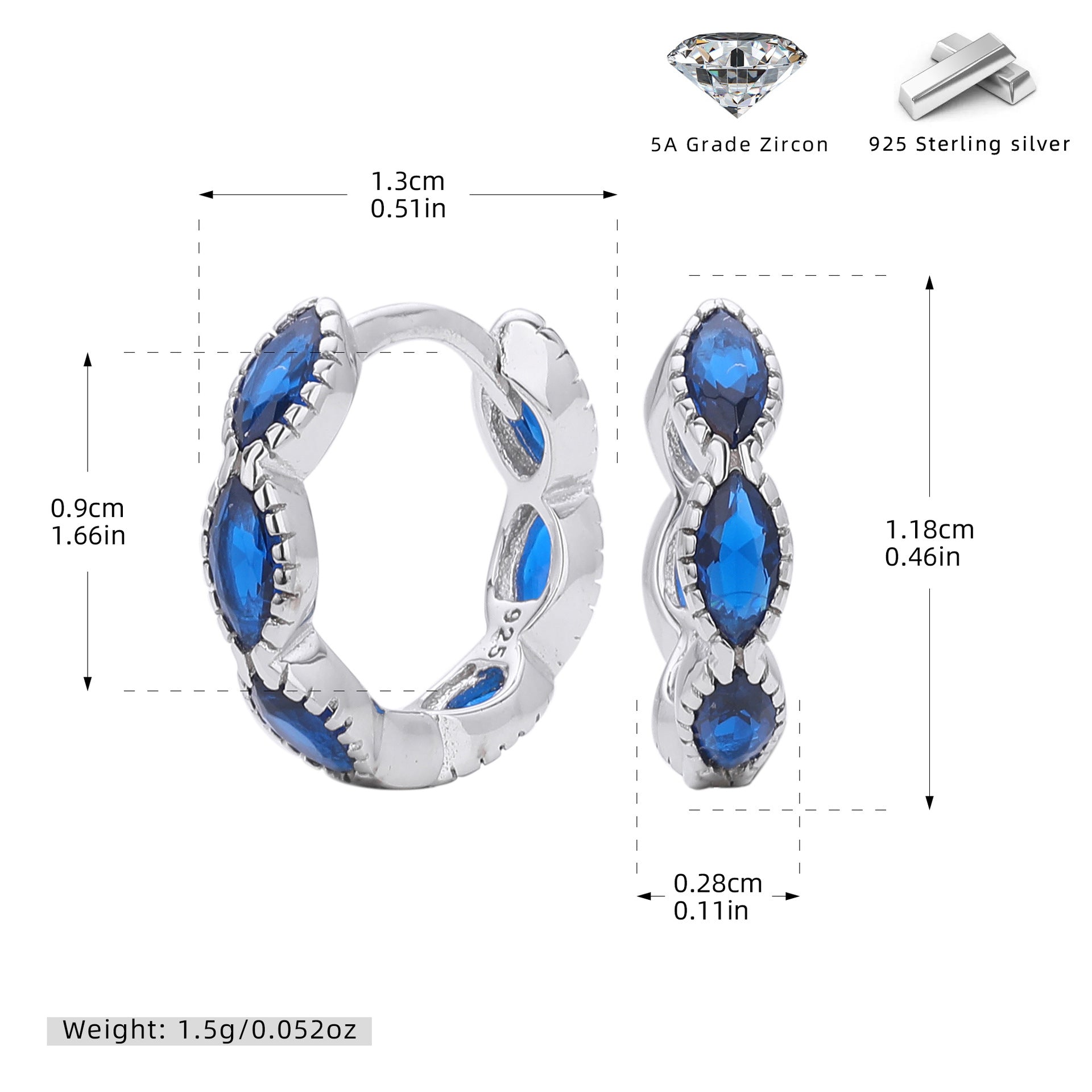 Damen Creolen mit funkelnden blauen Zirkonsteinen aus hochwertigem 925 Sterling Silber Shop Nory