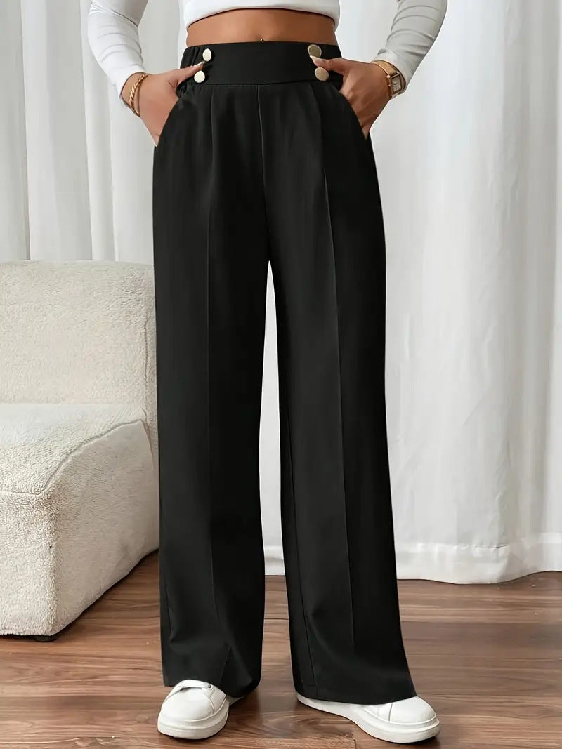 Damen Hochtaillierte Weite Palazzo‑Hose mit Bundknöpfen, Bügelfalte und Eingrifftaschen Shop Nory