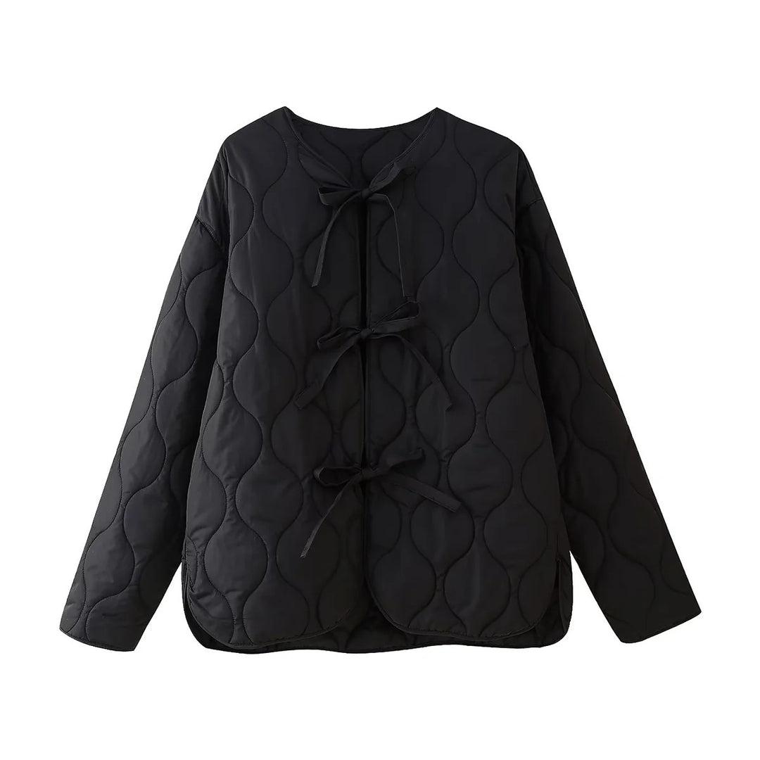 Damen geometrisch gesteppte Oversize-Linerjacke ohne Kragen Shop Nory