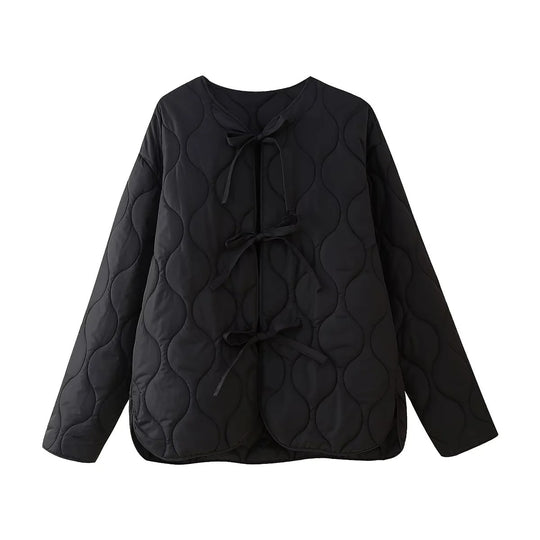 Damen geometrisch gesteppte Oversize-Linerjacke ohne Kragen Shop Nory