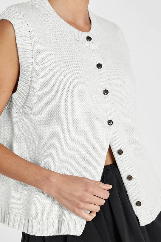 Damen gestrickte ärmellose Knopf-Weste mit Rippkragen Shop Nory